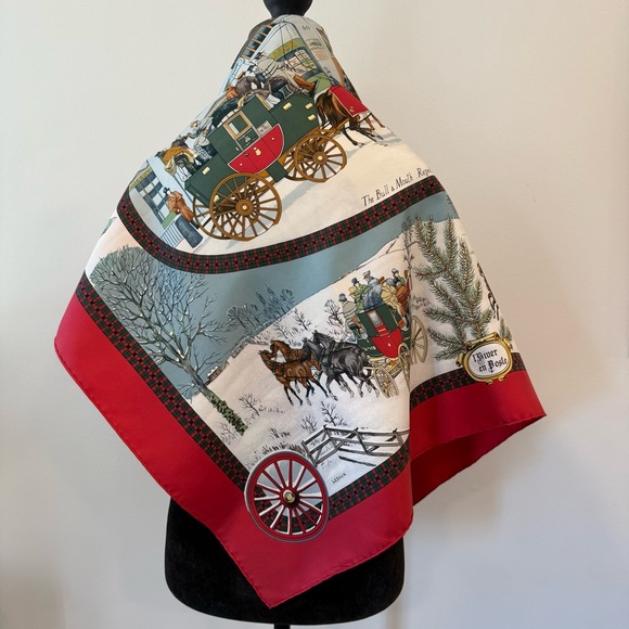 Authentic Hermes Vintage Holiday Silk Scarf with Red and Green Accents - Picture 9 of 11